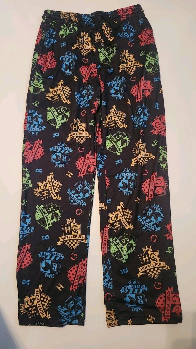 Harry Potter Pajama Pants Mens Small Black All Houses Crest Lounge #462